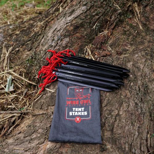  Wise Owl Outfitters Tent Stakes - 16 Pack, Lightweight, Heavy Duty Camping Stakes for Outdoor Tent & Tarp - Essential Camping Accessories