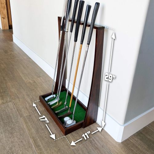  GoSports Premium Wooden Golf Putter Stand - Indoor Display Rack - Holds 6 Clubs