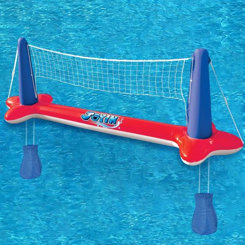  Sloosh Inflatable Pool Float Set Volleyball Net & Basketball Hoops, Balls Included for Kids and Adults Swimming Game Toy, Summer Floaties, Volleyball Court (105”x28”x35”)Basketball (27”x2