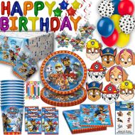 HeroFiber Paw Patrol Party for 16 - Plates, Cups, Napkins, Balloons, Inflatable Happy Birthday Banner, Masks, Loot Bags, Hanging Swirls, Tattoos, Table Cover, Blowouts - Decoration