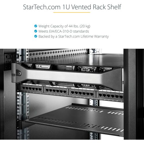  [아마존베스트]StarTech.com 1U Vented Server Rack Cabinet Shelf - 16in Deep Fixed Cantilever Tray - Rackmount Shelf for 19 AV/Data/Network Equipment Enclosure with Cage Nuts & Screws - 44lbs capa