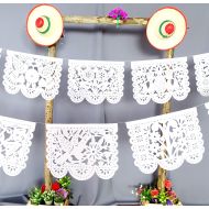 MexFabricSupplies Mexican Party Decorations White Papel Picado 5 Pk, Over 83 Feet Long, Weddings Fiesta Party Supplies, Boda decoraciOEn, Banner Paper, Cinco de Mayo WS93