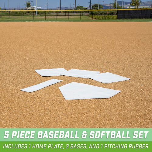  GoSports Baseball & Softball 5 Piece Base Set - Rubber Field Bases for Kids & Adults, White