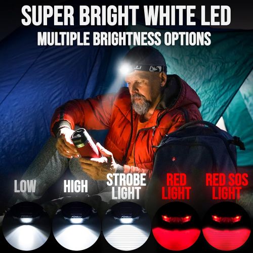  Foxelli LED Headlamp Rechargeable ? Ultralight USB Rechargeable Headlamp Flashlight for Adults & Kids, Waterproof Head Lamp with Red Light for Running, Camping, Hiking & Outdoor