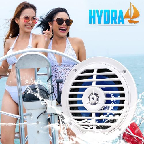 5.25 Inch Dual Marine Speakers - 2 Way Waterproof and Weather Resistant Outdoor Audio Stereo Sound System with 100 Watt Power, Polypropylene Cone and Cloth Surround - 1 Pair - PLMR