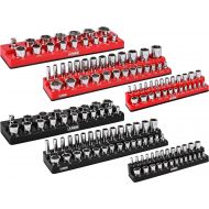 ARES 60057-6-Pack Set Metric and SAE Magnetic Socket Organizers -Black and Red -1/4 in, 3/8 in, 1/2 in Socket Holders -143 Pieces of Standard (Shallow) and Deep Sockets -Organize Y