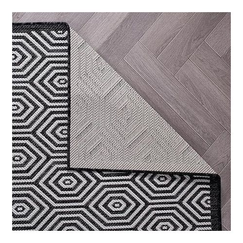  Rugshop Palmaria Modern Geometric Textured Flat Weave Easy Cleaning Outdoor Rugs for Deck,Patio,Backyard Indoor/Outdoor Area Rug 8' x 10' Black