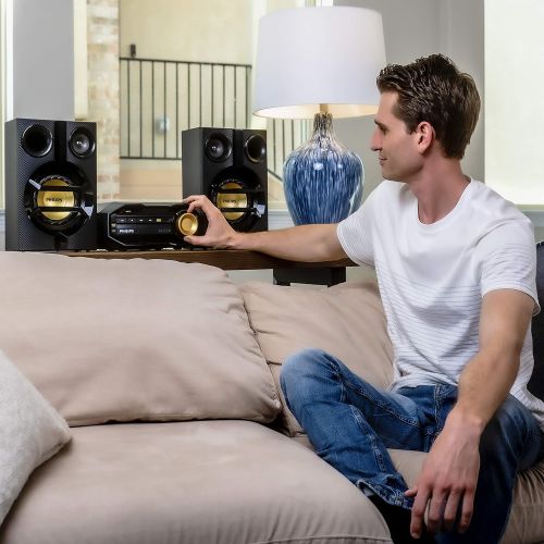 필립스 필립스 블루투스 스테레오 시스템 Philips FX10 Bluetooth Stereo System for Home with CD Player , MP3, USB, FM Radio, Bass Reflex Speaker, 230 W, Remote Control Included