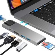 INovi USB C Hub Adapter, 7 in 2 Multi-Port Dongle w/ 4K HDMI, Ethernet, USB-C Thunderbolt 3, SD/Micro Card Reader, USB 3.0 - Compatible with MacBook Pro 2016-2019 and MacBook Air 2018-20