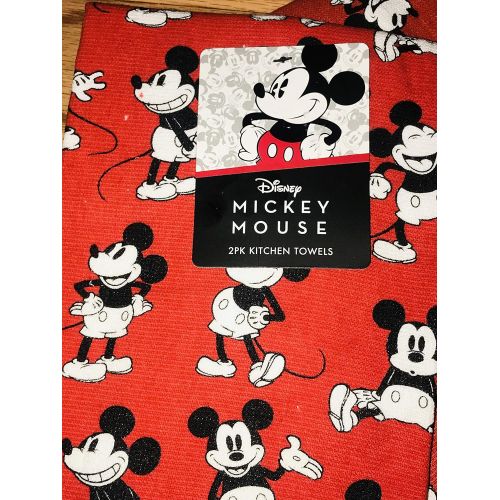  [아마존베스트]Best Brands Disney Mickey Mouse 2 Pack Kitchen 100% Cotton Tea Towels Red Background