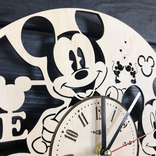  [아마존베스트]7ArtsStudio Mickey Mouse Wall Clock Made of Wood - Perfect and Beautifully Cut - Decorate Your Home with Modern Art - Unique Gift for Him and Her - Size 12 Inches