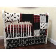 Just Baby Designs Inc Nursery Bedding,1 - 5 piece Bumperless Baby Crib Bedding Set Adrian - Deer Crib Bedding with Black Arrows and Red & Black Buffalo Plaid, Crib Rail Guard Cover - Choose Your Pieces: