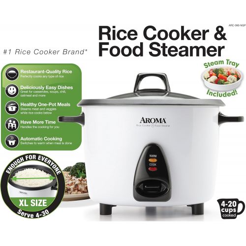  [아마존베스트]Aroma Housewares ARC-360-NGP 20-Cup Pot-Style Rice Cooker & Food Steamer, White