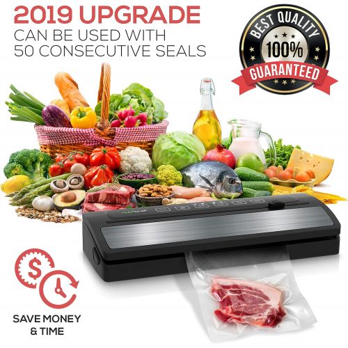  NutriChef Upgraded Vacuum Sealer | Automatic Vacuum Air Sealing System For Food Preservation w/ Starter Kit | Compact Design | Lab Tested | Dry & Moist Food Mode, Built-in Bag Cutt