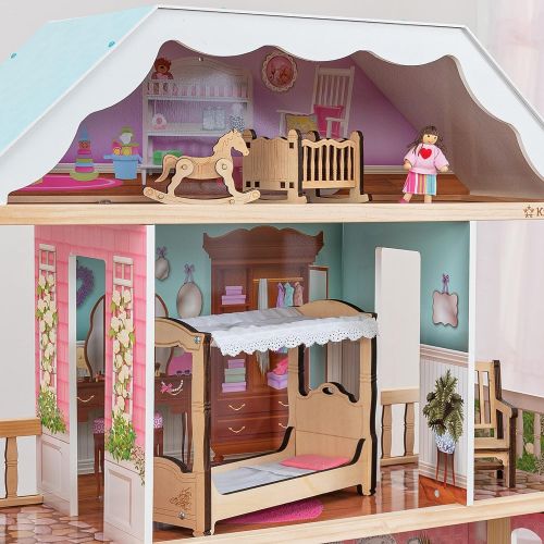 키드크래프트 KidKraft Charlotte Classic Wooden Dollhouse with EZ Kraft Assembly, 14-Piece Accessory Set, for 12-Inch Dolls, Gift for Ages 3+