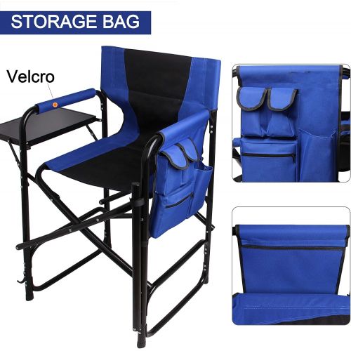  AGOOL Tall Directors Chair Portable Folding Camping Chair - Full Aluminum Frame Makeup Chair Artist Heavy Duty Lightweight with Armrest Side Table Storage Bag Indoor Outdoor 300 lbs Supp캠핑 의자