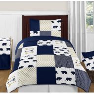 Sweet Jojo Designs 4-Piece Navy Blue, Gold, and White Big Bear Boy Twin Kid Childrens Bedding Comforter Set s
