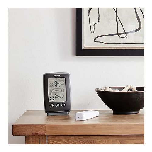  AcuRite Digital Weather Forecaster with Indoor/Outdoor Temperature, Humidity, and Moon Phase (00829), Black