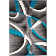 SUMMIT BY WHITE MOUNTAIN Summit SW-Q0ZA-GB7F 035 Turquoise Grey Area Rug Modern Abstract Many Sizes Available , DOOR MAT 22 inch x 35 inch