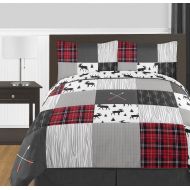 Sweet Jojo Designs Grey, Black and Red Woodland Plaid and Arrow Rustic Patch Boy Full/Queen Kid Teen Bedding Comforter Set by 3 Pieces - Flannel Moose Gray