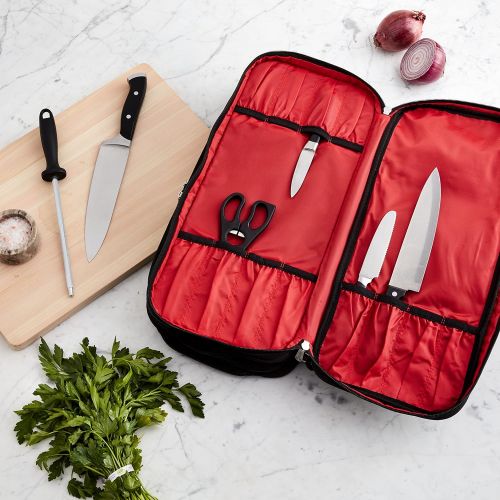  Mercer Culinary Canvas Triple Zip 21-Pocket Knife Case, Black