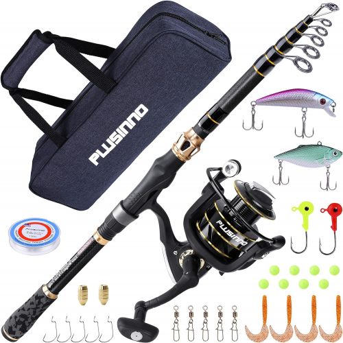  PLUSINNO Fishing Pole Fishing Rod and Reel Combos Carbon Fiber Telescopic Fishing Rod with Reel Combo Sea Saltwater Freshwater Kit