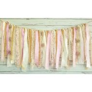 Modern Rag Quilts Pink & Gold Shabby Chic Rag Tie Garland: ~ Photo Shoot ~ Wedding ~ Birthday ~ Nursery ~ Bridal Shower ~ Highchair Banner ~ Baby Shower ~ Gender Reveal ~ Decorations ~ Wall Decor! (