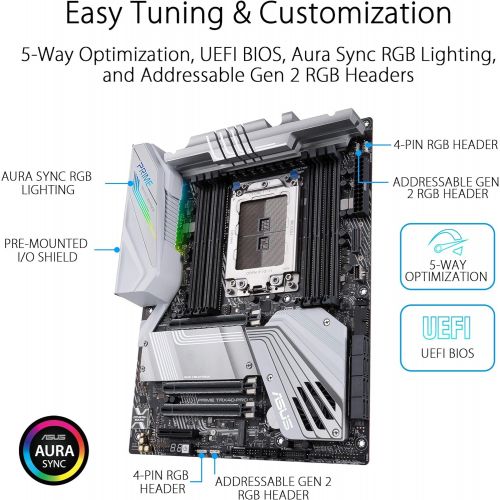 아수스 ASUS Prime TRX40 Pro S AMD sTRX4 3rd Gen Ryzen Threadripper ATX Content Creation Motherboard (16 Power Stages, PCIe 4.0, DDR4, Triple M.2, Gigabit LAN, Aura Sync RGB).