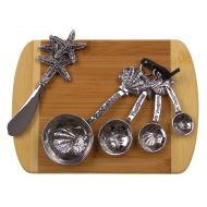 Hickoryville Starfish Cheese Spreader, Shells & Starfish Measuring Spoons Bundled with Bamboo Cheese Board