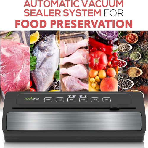  NutriChef Upgraded Vacuum Sealer | Automatic Vacuum Air Sealing System For Food Preservation w/ Starter Kit | Compact Design | Lab Tested | Dry & Moist Food Mode, Built-in Bag Cutt