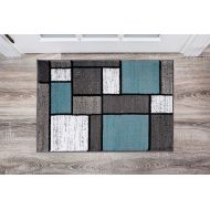 Rugshop Contemporary Modern Boxes Area Rug 2 x 3 Blue/Gray