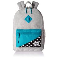 Herschel Kids Heritage Youth Childrens Backpack, Light Grey Crosshatch/Tile Blue/Mini Polka Dot, One Size