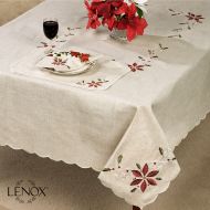 Lenox French Perle Poinsettia Embroidered Design Christmas Tablecloth 60 x 120
