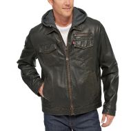 Levi's Levis Mens Faux-Leather Two-Pocket Trucker Hoodie Jacket with Sherpa Lining