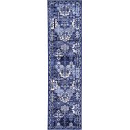Unique Loom La Jolla Collection Tone-on-Tone Traditional Blue Runner Rug (3 x 10)