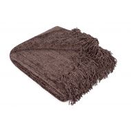 Internets Best Internet’s Best Thick Chenille Throw Blankets | Ultra Soft Couch Blanket with Fringe | Light Weight Sofa Throw | 100% Microfiber Polyester | Easy Travel | Bed (Brown)