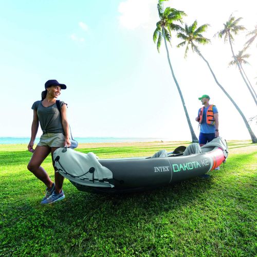 인텍스 Intex 68310VM Dakota K2 2-Person Heavy-Duty Vinyl Inflatable Kayak with 86-Inch Oars and Air Pump, Gray & Red