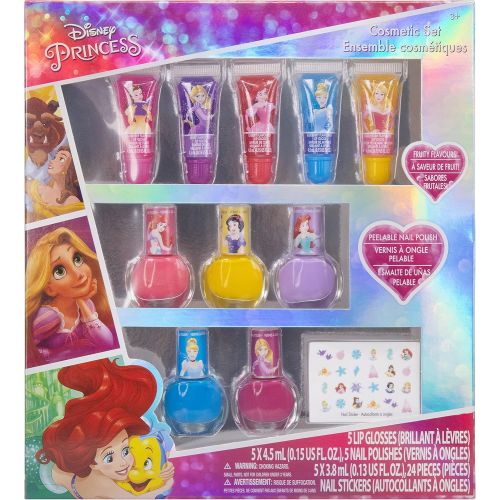  Disney Princess Townley Girl Super Sparkly Cosmetic Makeup Set for Girls with Lip Gloss Nail Polish Nail Stickers 11 PcsPerfect for Parties Sleepovers Makeovers Birthday Gift f