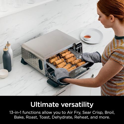 닌자 Ninja SP351 Foodi Smart 13-in-1 Dual Heat Air Fry Countertop Oven, Dehydrate, Reheat, Smart Thermometer, 1800-watts, Silver