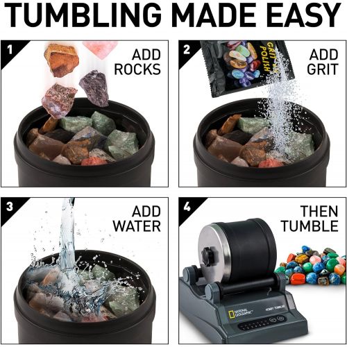  [아마존베스트]NATIONAL GEOGRAPHIC Hobby Rock Tumbler Kit - Rock Polisher for Kids & Adults, Noise-Reduced Barrel, Grit, 2.5 Pounds Raw Gemstone & Jasper Mix, Great STEM Hobby Kit
