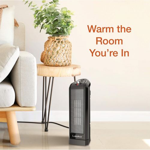  Lasko CT16450 Small Portable 1500W Oscillating Electric Ceramic Space Heater with Manual Thermostat and Overheat Safety Protection for Indoor Home Use, Black