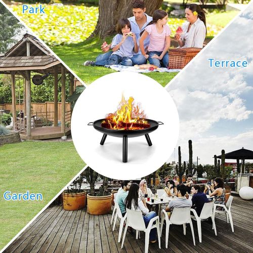  H BEI Large Fire Pit Bowl w/Handles & Retractable Barbecue Sign, Outdoor Fire Pits, Wood Burning Fire Pit, Outdoor Stove Bonfire Fire Pit, for Heating Basin/BBQ, Camping Picnic Gar
