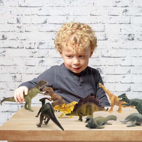  Prextex Realistic Looking 10 Dinosaurs Pack of 12 Large Plastic Assorted Dinosaur Figures