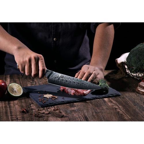  TUO Damascus Chefs Knife Kitchen Knives Japanese AUS10 HC 67 Layers Steel with Dragon Pattern Ergonomic Pakkawood Handle 8 Fiery Phoenix Series Including Gift Box