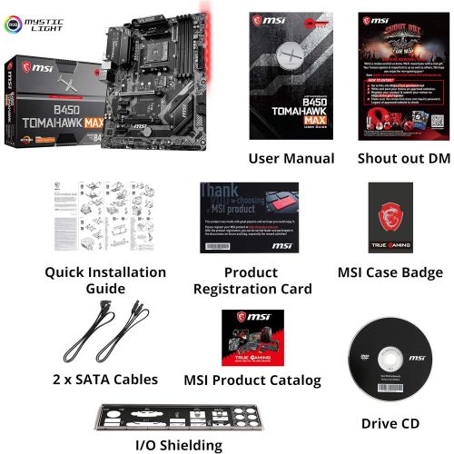  MSI Arsenal Gaming AMD Ryzen 1st and 2nd Gen AM4 M.2 USB 3 DDR4 DVI HDMI Crossfire ATX Motherboard (B450 Tomahawk)