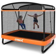 GYMAX 6FT Kids Trampoline with Swing, ASTM Approved Rectangle Recreational Trampoline with Enclosure Safety Net, Indoor/Outdoor Baby Toddler Play Combo Bounce, Birthday for Boy & Girl