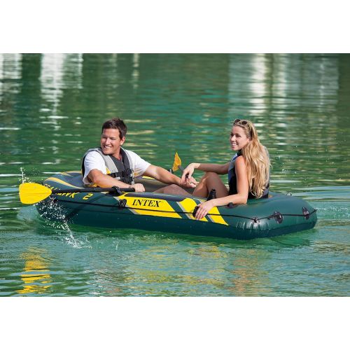 인텍스 Intex Seahawk 2 Inflatable 2 Person Floating Boat Raft with Oars & Pump (2 Pack)