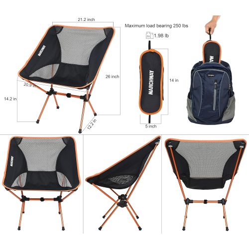  MARCHWAY Ultralight Folding Camping Chair, Portable Compact for Outdoor Camp, Travel, Beach, Picnic, Festival, Hiking, Lightweight Backpacking