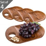 MyGift Set of 4 Oval Teak Root Sectioned Dinner Plates - Handcrafted in Indonesia