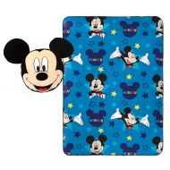 Jay Franco Disney Mickey Mouse Plush Pillow and 40 x 50 Inch, Kids Super Soft 2 Piece Nogginz Set (Official Product), Blue